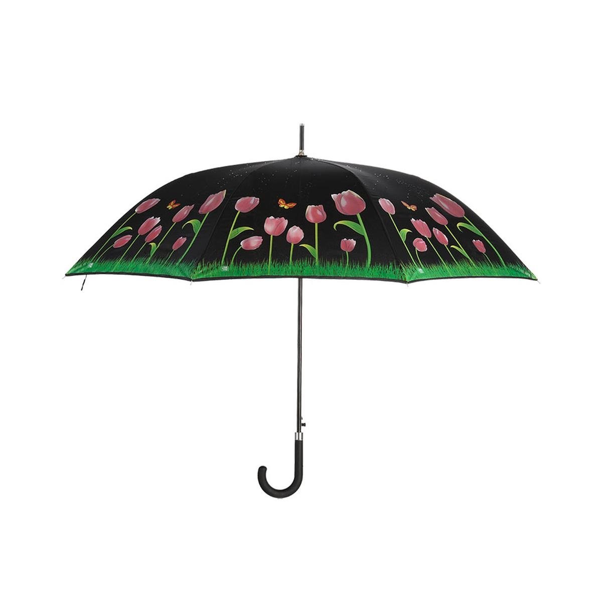 Paraguas con tulipanes que cambian de color con la lluvia