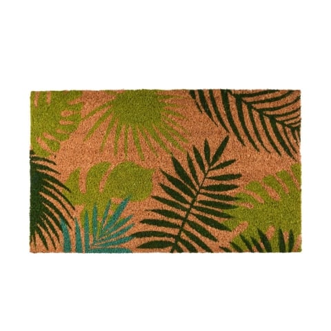 Felpudo de fibra de coco con diseño de hojas tropicales Promoción