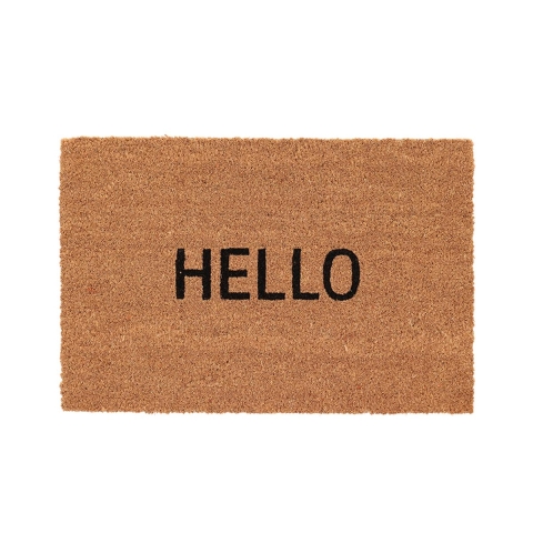 Felpudo de entrada de fibra de coco con texto "Hello" Promoción
