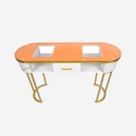 Consola mesa de esteticista, de cristal y metal dorado efecto mármol Jess Oferta