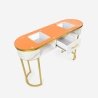 Consola mesa de esteticista, de cristal y metal dorado efecto mármol Jess Descueto