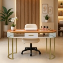 Consola mesa de esteticista, de cristal y metal dorado efecto mármol Jess Venta