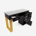 Mesa de manicura para esteticista negra con aspirador y superficie de cristal Glamos Descueto