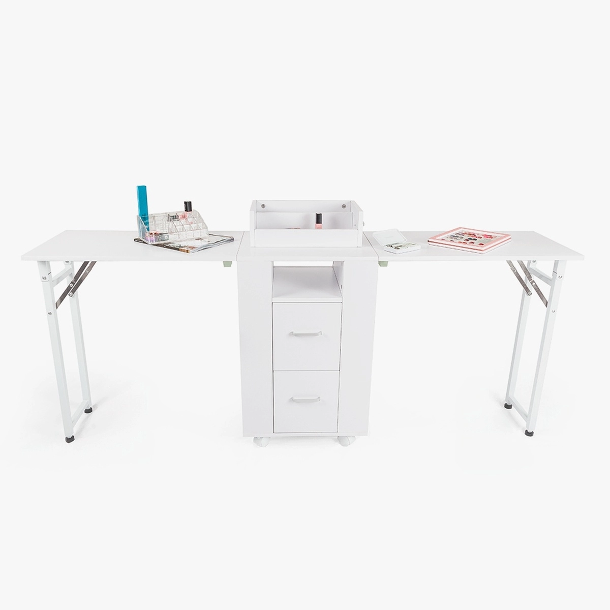 Mesa de esteticista y manicura compacta con doble mesa y ruedas Dabol Promoción