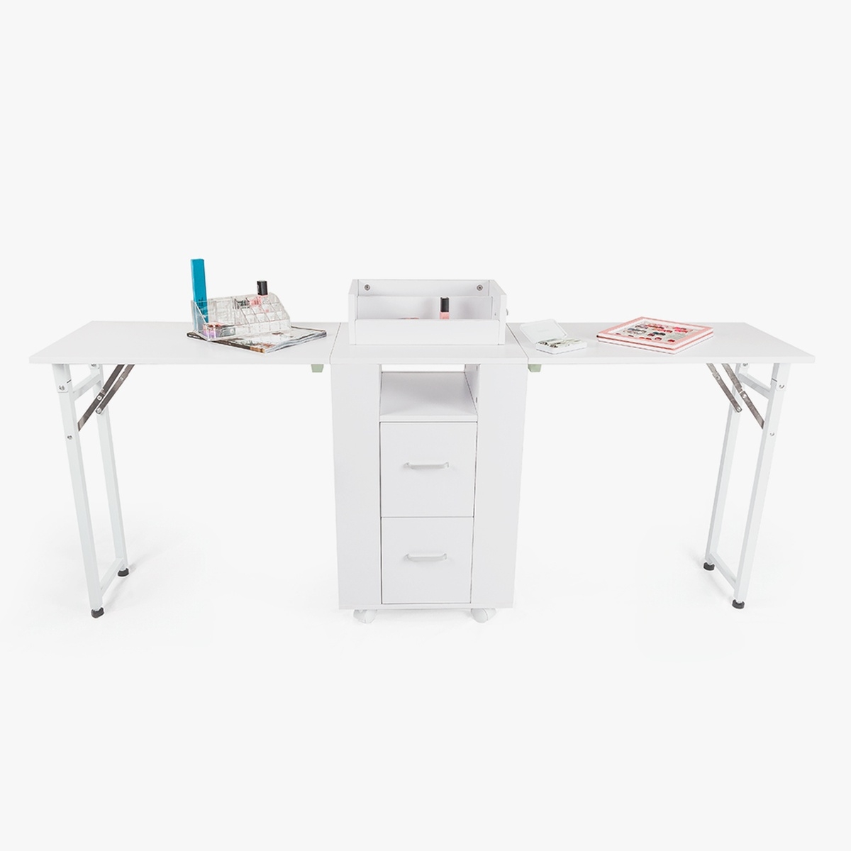 Mesa de esteticista y manicura compacta con doble mesa y ruedas Dabol