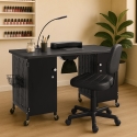 Mesa de manicura con ruedas, extractor y lámpara color blanco negro Talos Venta
