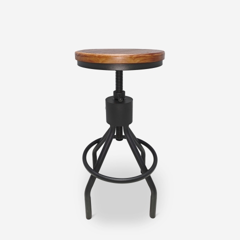 Taburete de bar industrial de madera y metal ajustable con tornillo de rosca Skiv Promoción