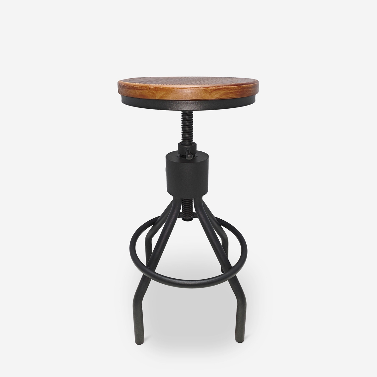 Taburete de bar industrial de madera y metal ajustable con tornillo de rosca Skiv Promoción
