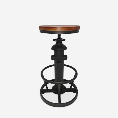 Taburete vintage industrial de bar ajustable con reposapiés Ziblo Promoción