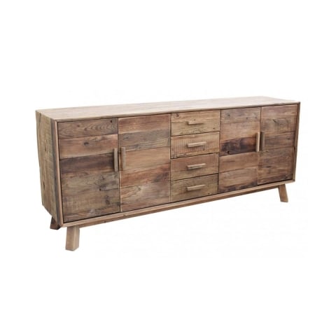 Aparador de madera de pino reciclado con 4 cajones Heron Promoción