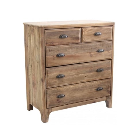 Cómoda de madera natural para dormitorio 5 cajones Farley Promoción