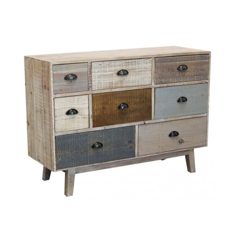 Cómoda de madera de colores con 8 cajones estilo shabby chic Donald Promoción