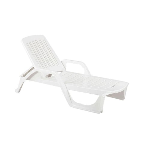 Tumbona de jardín para piscina de polipropileno blanco con ruedas Zanzibar Promoción