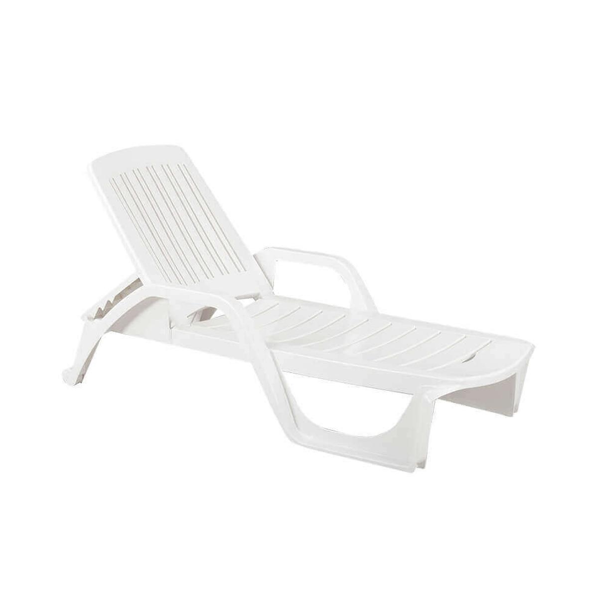Tumbona de jardín para piscina de polipropileno blanco con ruedas Zanzibar