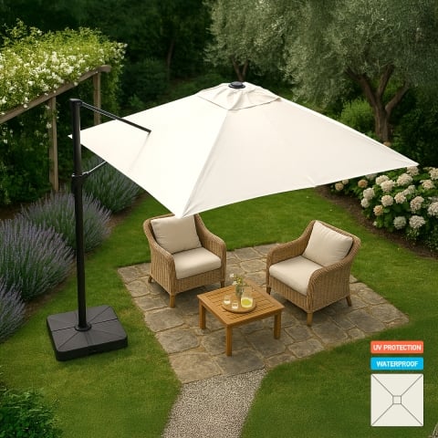 Parasol Jardín 2.5 metros Cuadrado Excéntrico Aluminio Bar Hotel Paradise Características