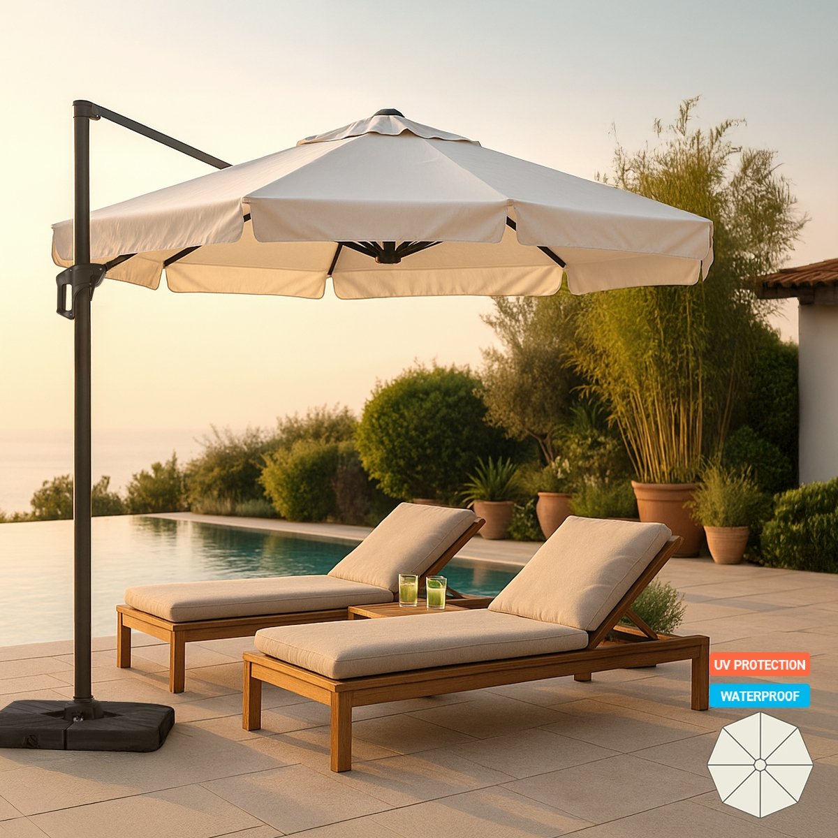 Sombrilla con brazo lateral descentrado 3x3 Boracay