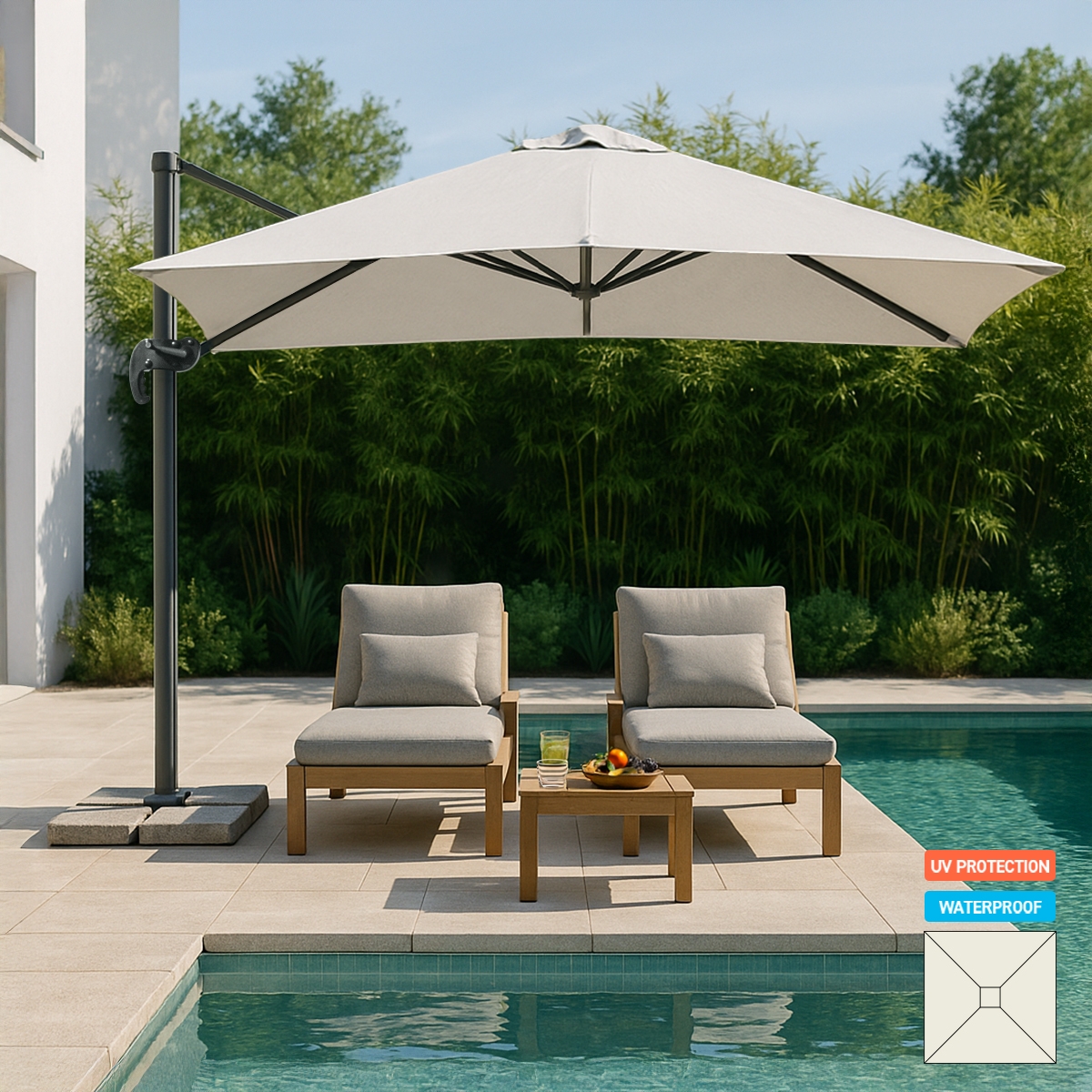 Parasol jardín 3x3 brazo aluminio cuadrado Paradise Promoción