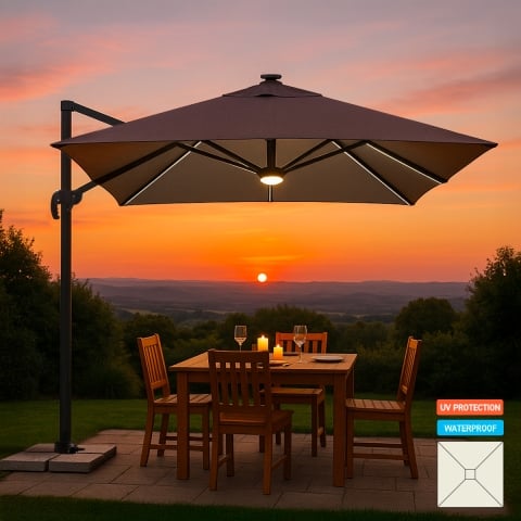 Sombrilla con luz solar LED 3x3 de aluminio Paradise Brown Light Promoción