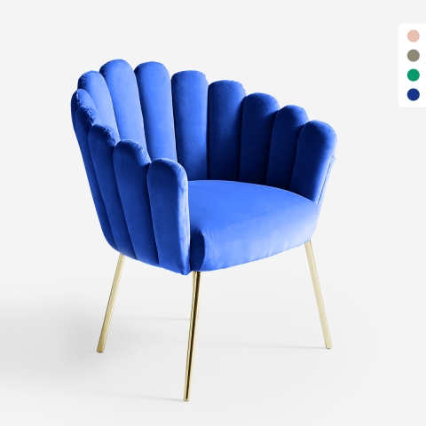 Sillón concha butaca diseño moderno terciopelo patas doradas Calicis Promoción