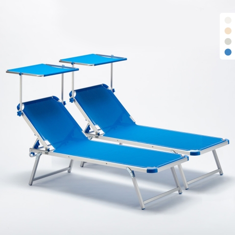 2 Tumbonas de Aluminio para Playa con Toldo Ajustable Nettuno Promoción
