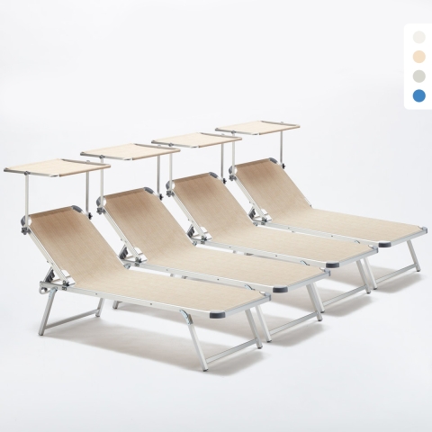 4 Tumbonas de Aluminio para Playa con Toldo Ajustable Nettuno Promoción