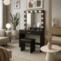 Tocador maquillaje negro con bombillas LED espejo taburete Gaia Black Promoción