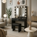 Tocador maquillaje negro con bombillas LED espejo taburete Gaia Black Promoción