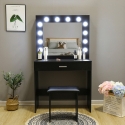 Tocador maquillaje negro con bombillas LED espejo taburete Gaia Black Elección