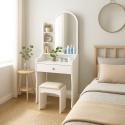Tocador de Maquillaje con espejo y taburete para dormitorio Flora Promoción