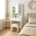 Tocador de Maquillaje con espejo y taburete para dormitorio Flora Promoción