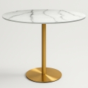 Mesa de comedor redonda estilo Goblet 120 cm efecto mármol dorado Monika+ Promoción