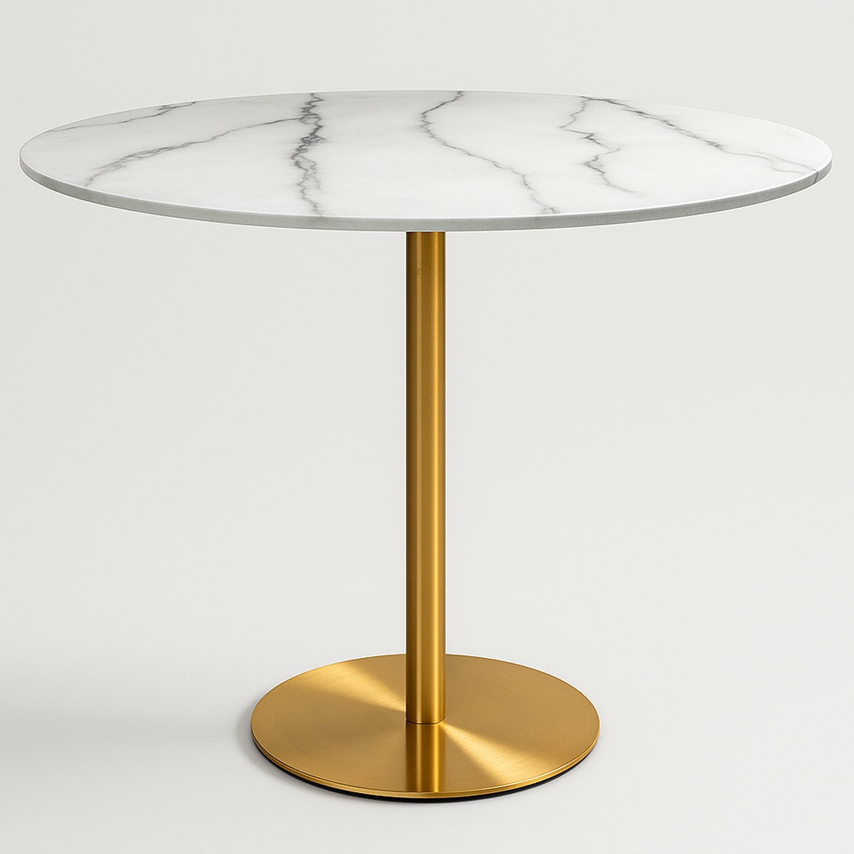Mesa de comedor redonda estilo Goblet 120 cm efecto mármol dorado Monika+ Promoción
