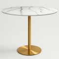 Mesa de comedor redonda estilo Goblet 120 cm efecto mármol dorado Monika+ Promoción