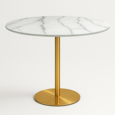 Mesa Goblet redonda 80 cm efecto mármol dorado estilo clásico Monika Promoción