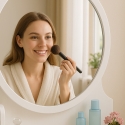 Tocador de Maquillaje móvil taburete de dormitorio con espejo redondo Babette Rebajas