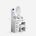 Tocador de Maquillaje móvil taburete de dormitorio con espejo redondo Babette 