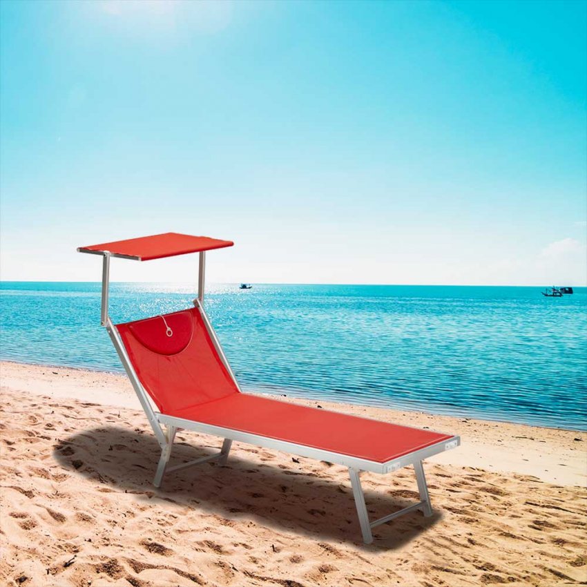 Tumbona plegable de aluminio con parasol para playa - Santorini