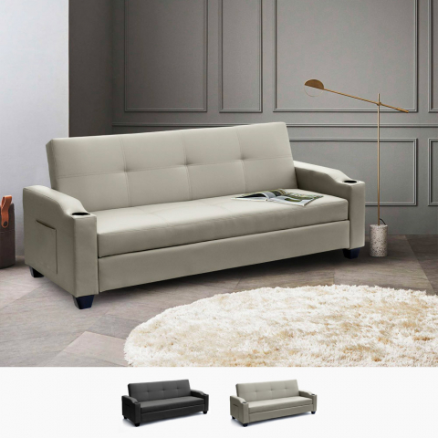 Sofá cama biplaza cuero polipiel respaldo reclinable Ambra Promoción