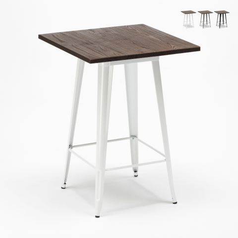 Mesa alta para taburetes Tolix acero metal industrial madera 60x60 Welded