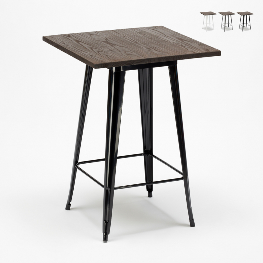 Mesa alta para taburetes Tolix acero metal industrial madera 60x60 Welded Medidas
