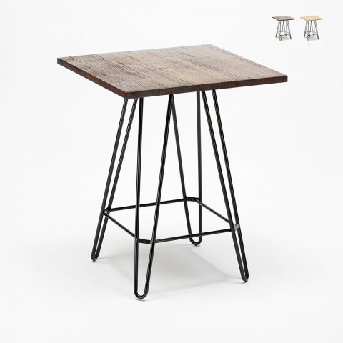 Mesa alta para taburetes industriales 60x60 metal acero madera Bolt