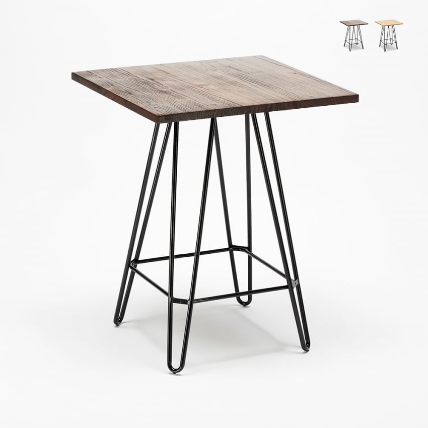 Mesa alta para taburetes industriales 60x60 metal acero madera Bolt Promoción