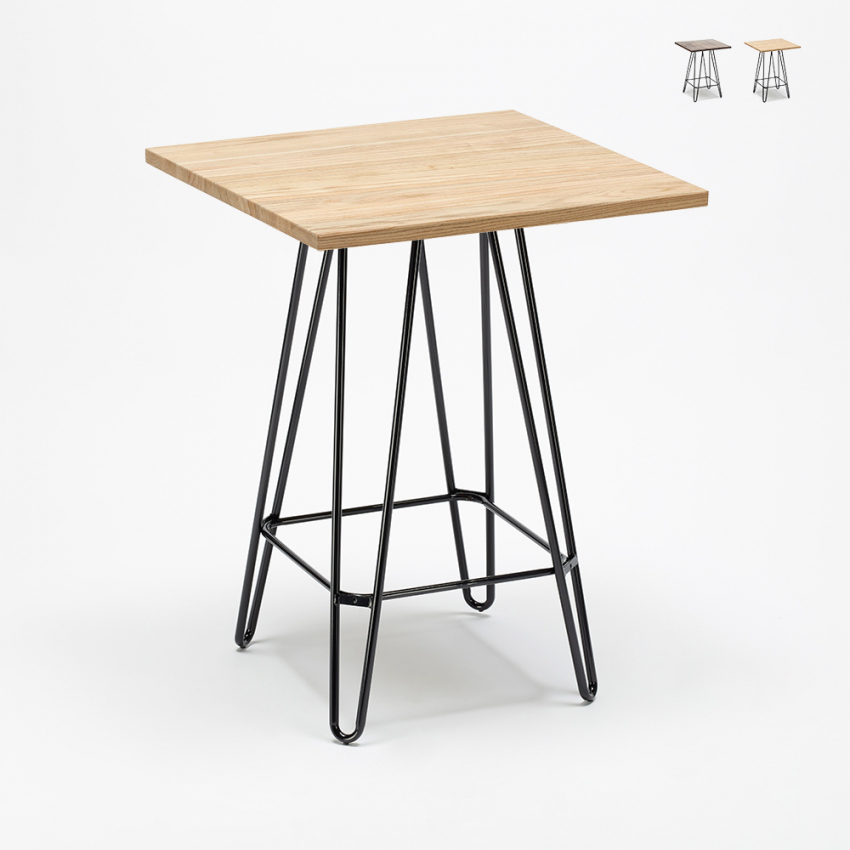 Mesa alta para taburetes industriales 60x60 metal acero madera Bolt Descueto