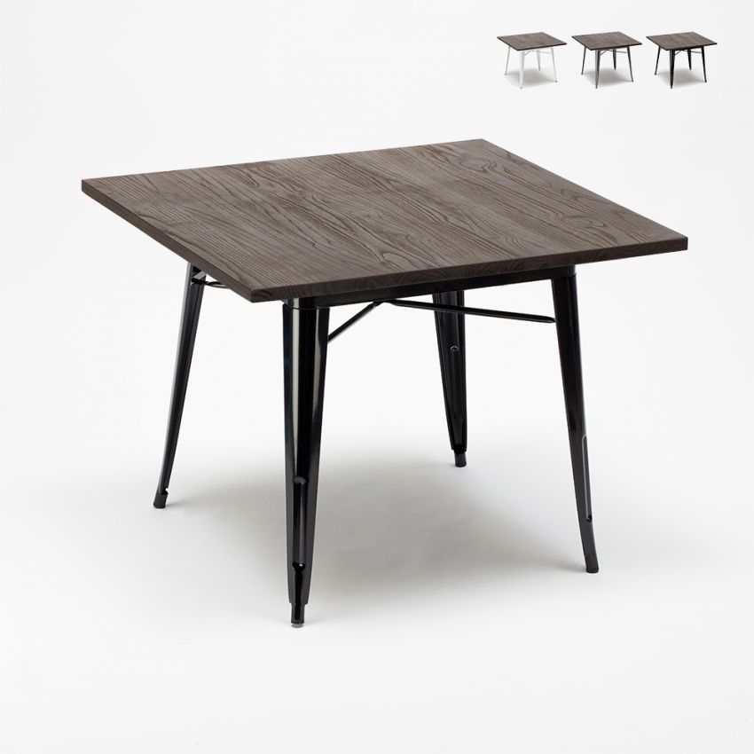 mesa industrial de acero metal y madera 80x80 bar y casa allen Características