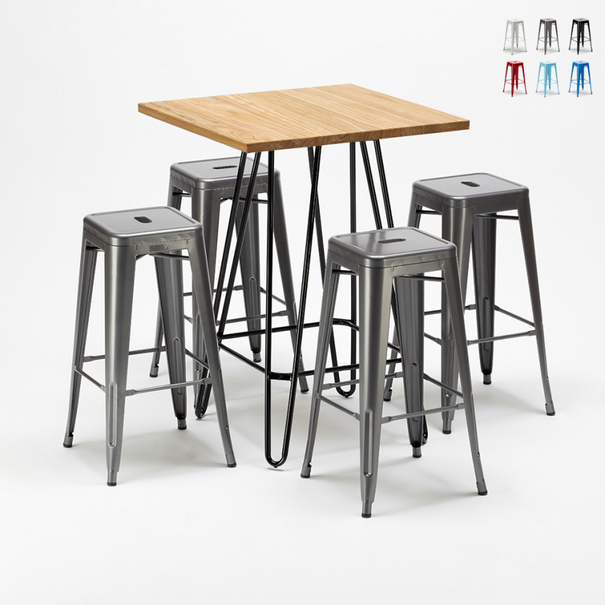 juego de mesa y 4 taburetes altos metálicos estilo brooklyn para bares y pubs Características juego de mesa y 4 taburetes altos metálicos estilo brooklyn para bares y pubs Características