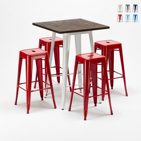 juego de mesa alta y taburetes metálicos de diseño industrial estilo harlem para bares y pubs Promoción
