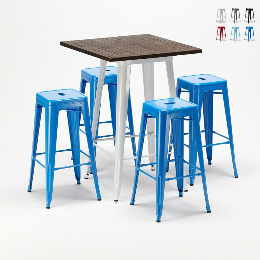 juego de mesa alta y taburetes metálicos de diseño Lix industrial estilo harlem para bares y pubs Características