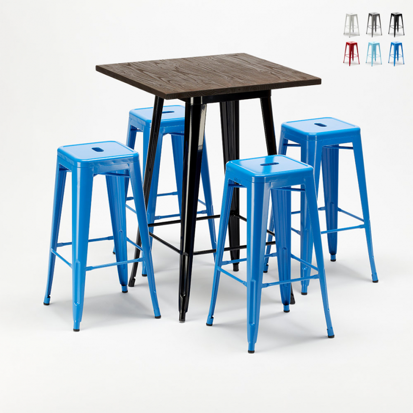 conjunto de 4 taburetes y mesa alta de diseño de estilo industrial little italy Características