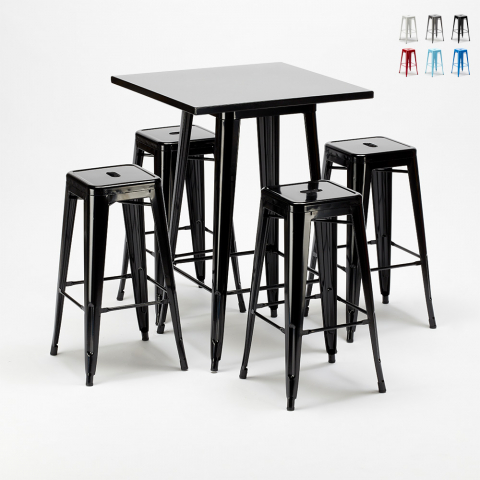mesa alta y 4 taburetes de metal estilo industrial bar new york Promoción
