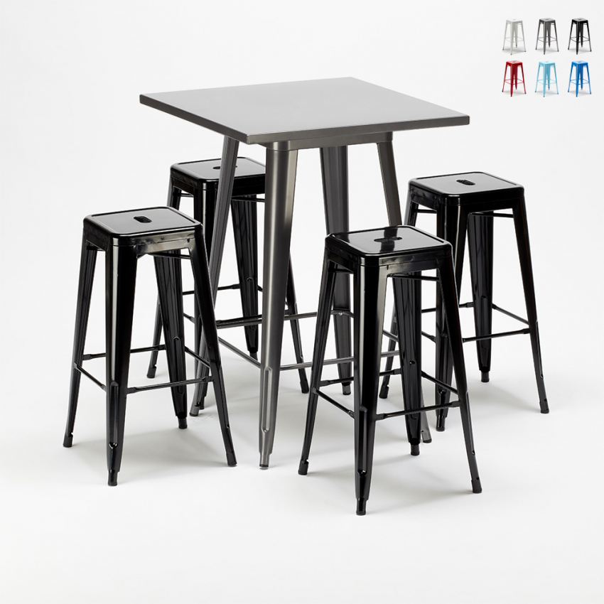 juego de mesa alta y 4 taburetes metálicos diseñados por industrial gowanus Coste juego de mesa alta y 4 taburetes metálicos diseñados por industrial gowanus Coste